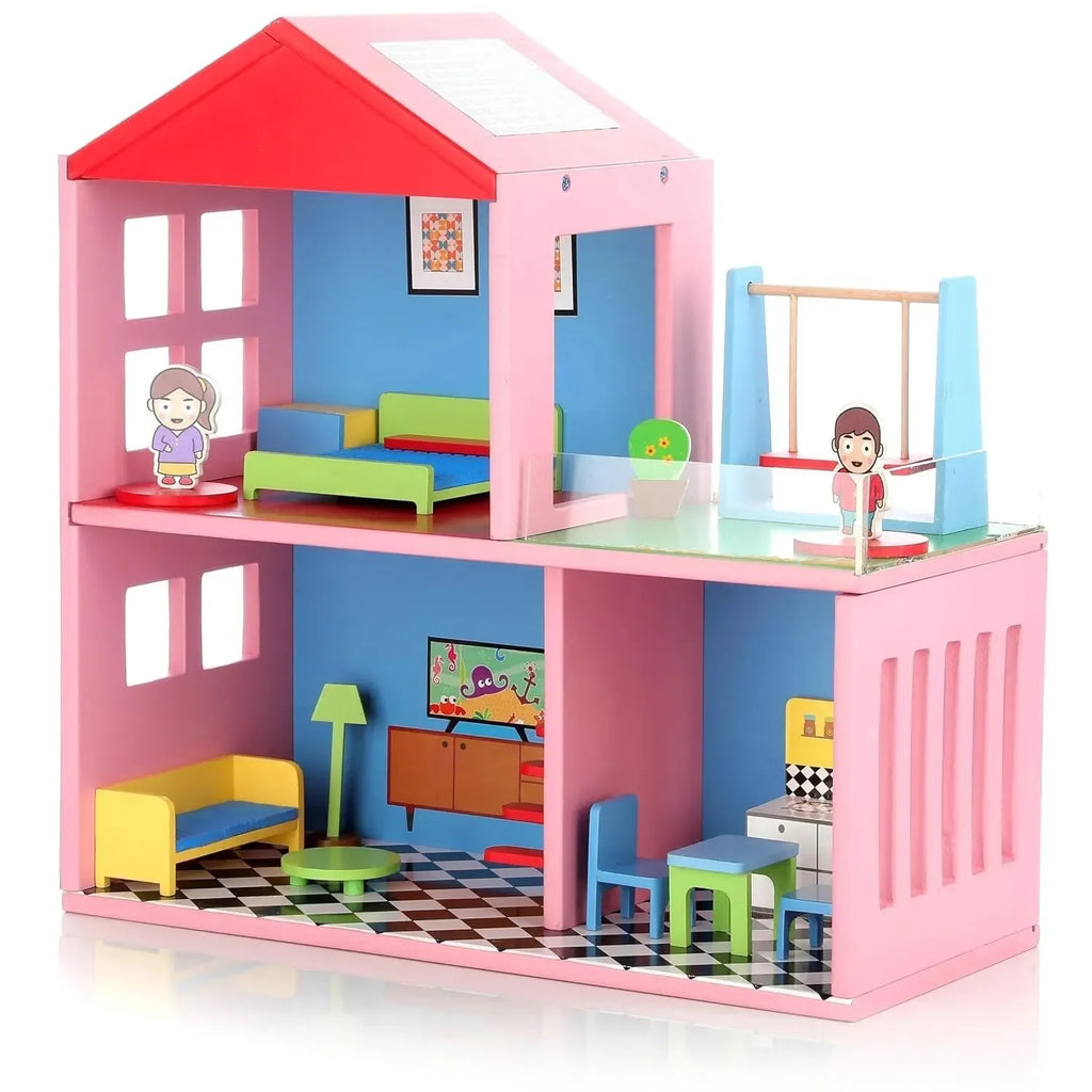 Chanak Wooden Doll House with Furniture & Accessories for Kids - Naivri