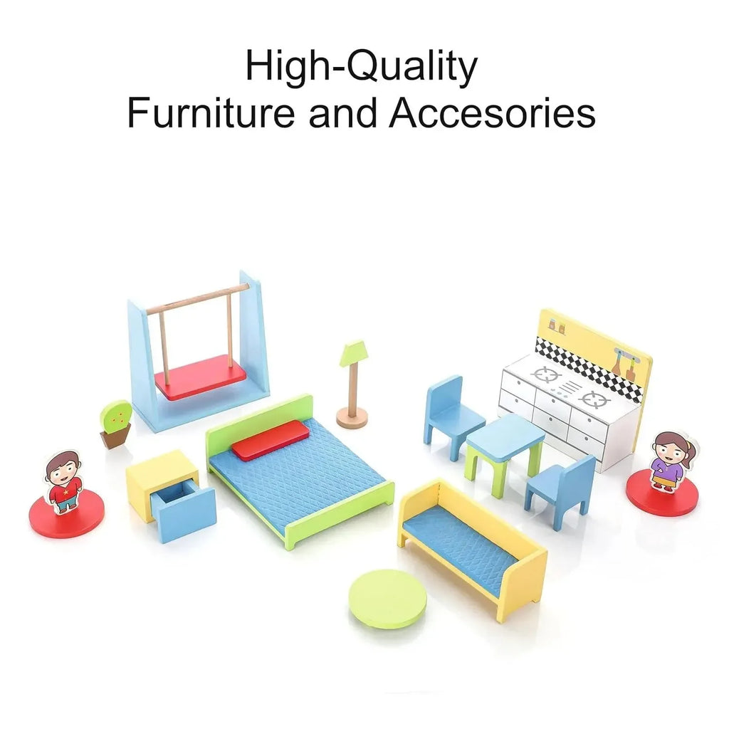 Chanak Wooden Doll House with Furniture & Accessories for Kids - Naivri