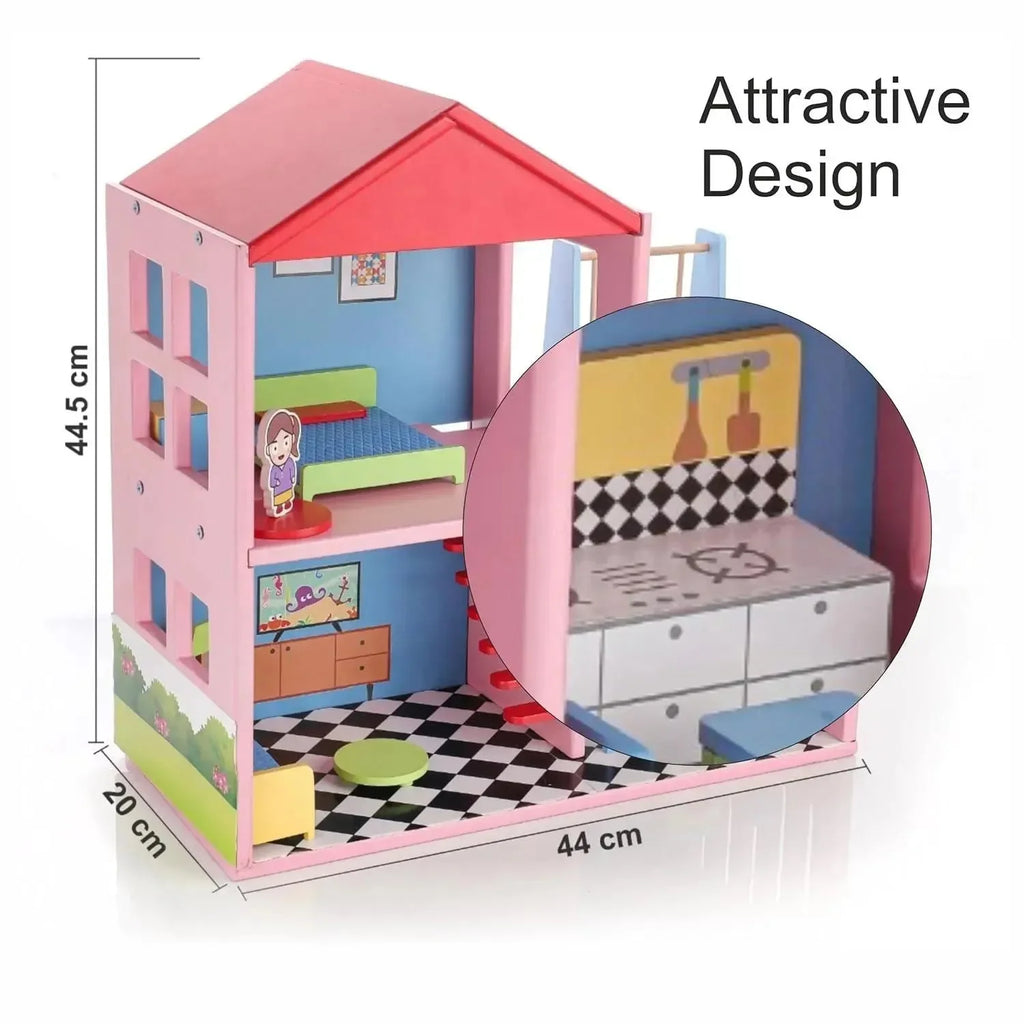 Chanak Wooden Doll House with Furniture & Accessories for Kids - Naivri