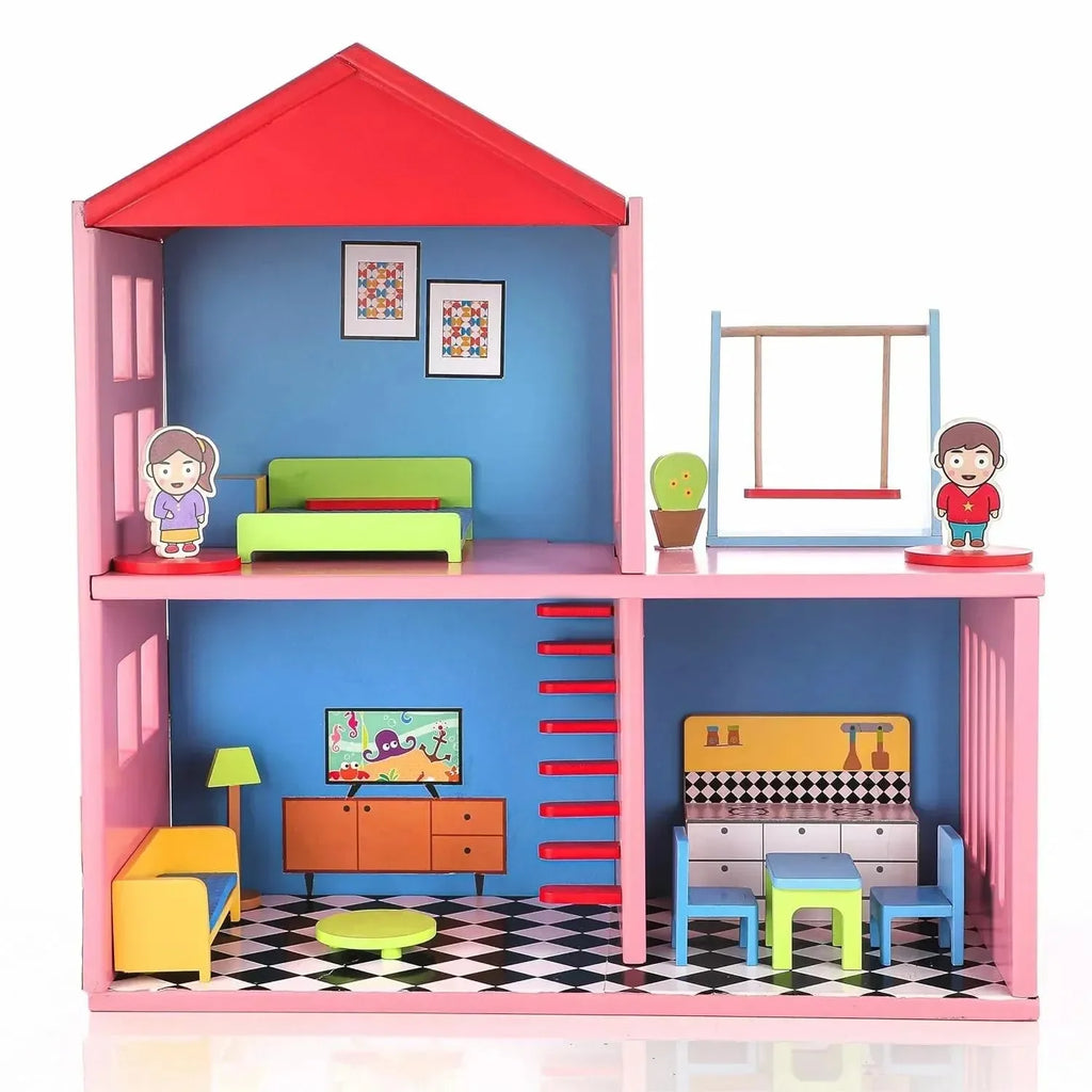Chanak Wooden Doll House with Furniture & Accessories for Kids - Naivri