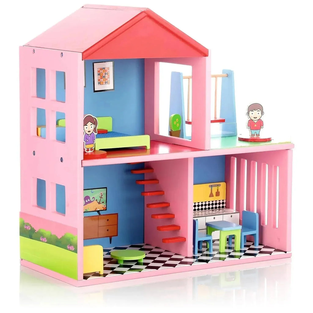 Chanak Wooden Doll House with Furniture & Accessories for Kids - Naivri