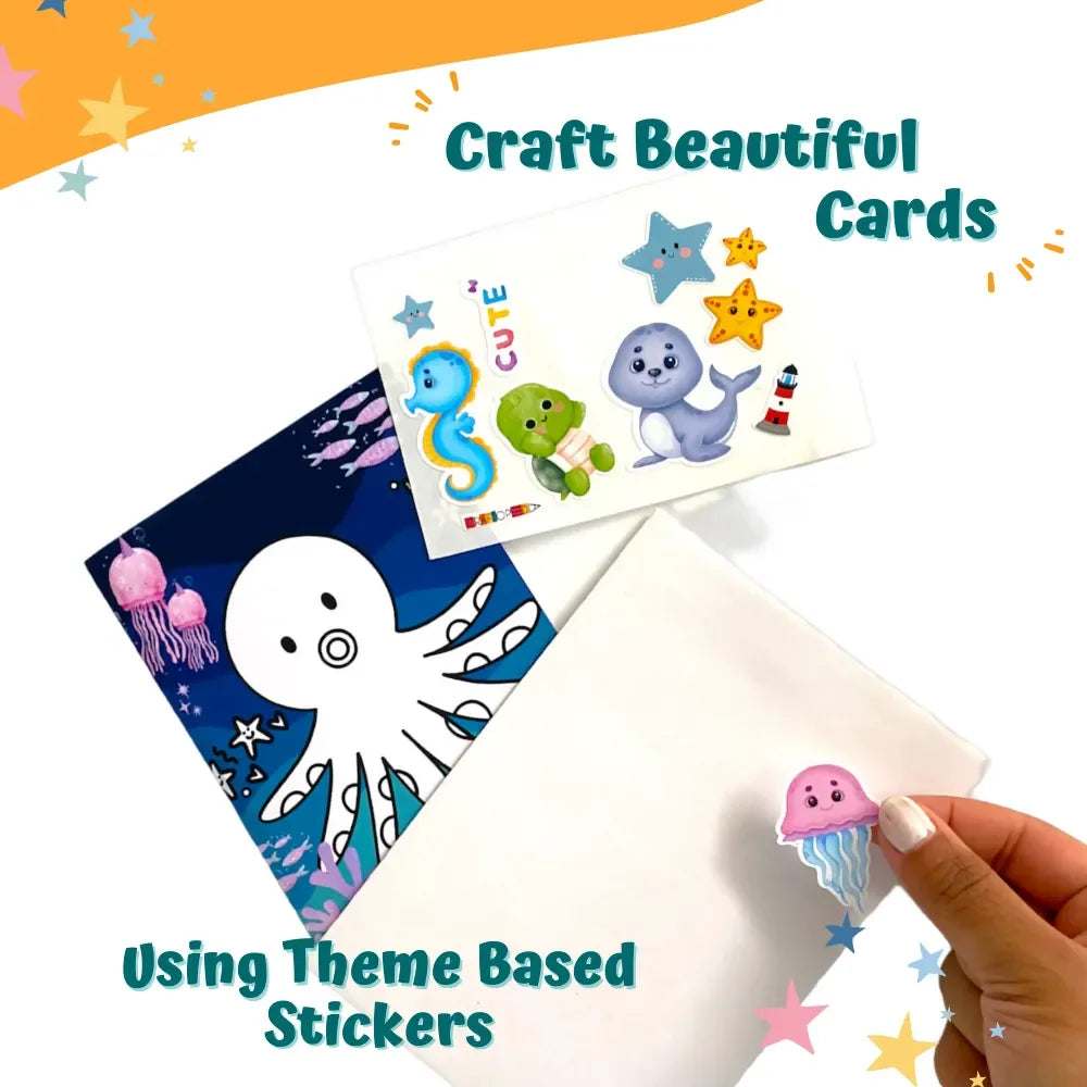Craftopedia 4 In 1 Canvas Set – Ocean | DIY Underwater Painting Kit for Kids | Marine Life Pre-Drawn Canvases | Creative Gift for Children - Naivri
