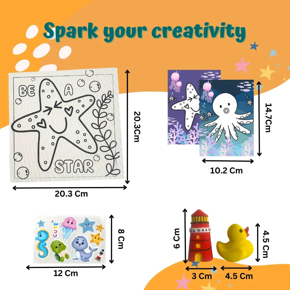 Craftopedia 4 In 1 Canvas Set – Ocean | DIY Underwater Painting Kit for Kids | Marine Life Pre-Drawn Canvases | Creative Gift for Children - Naivri