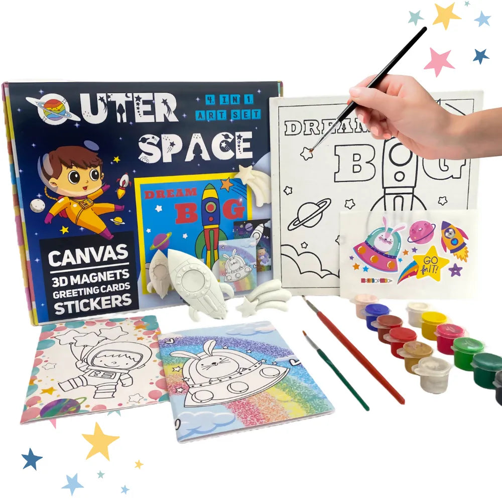 Craftopedia 4 In 1 Canvas Set – Outer Space | Kids DIY Painting Kit with Pre-Drawn Canvases | Creative Art Set - Naivri