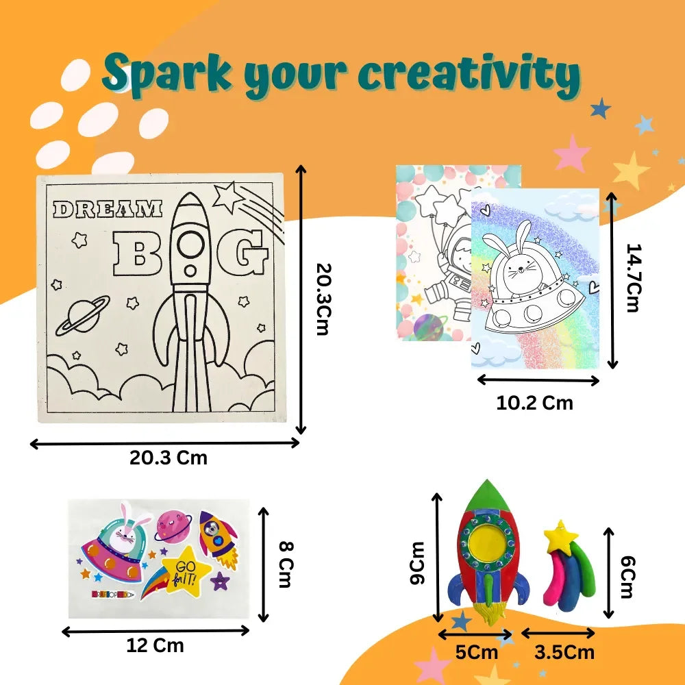 Craftopedia 4 In 1 Canvas Set – Outer Space | Kids DIY Painting Kit with Pre-Drawn Canvases | Creative Art Set - Naivri