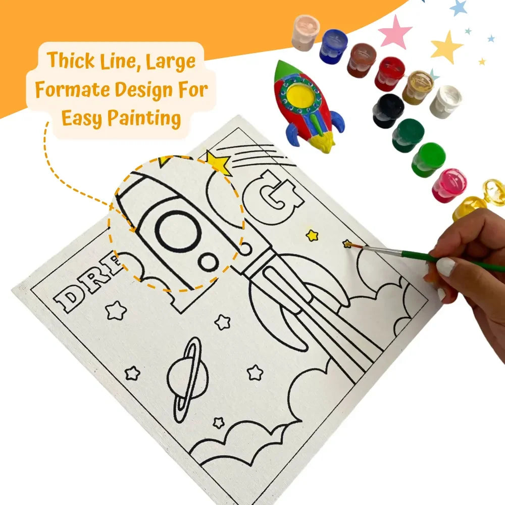 Craftopedia 4 In 1 Canvas Set – Outer Space | Kids DIY Painting Kit with Pre-Drawn Canvases | Creative Art Set - Naivri