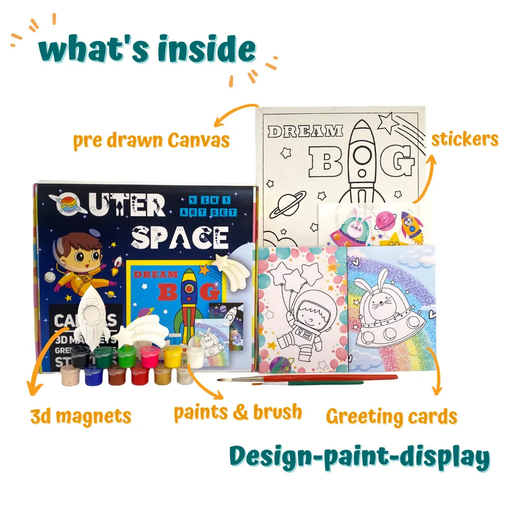 Craftopedia 4 In 1 Canvas Set – Outer Space | Kids DIY Painting Kit with Pre-Drawn Canvases | Creative Art Set - Naivri