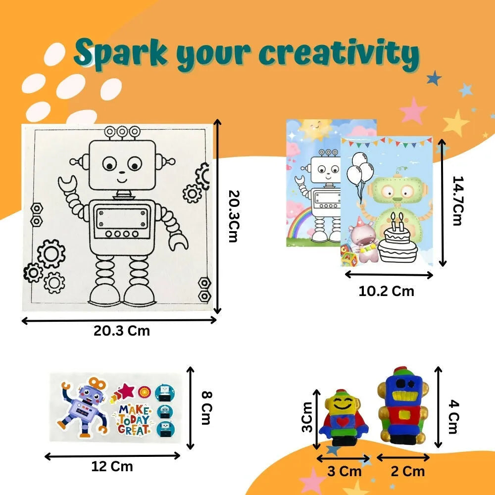 Craftopedia 4 In 1 Canvas Set - Robot | Creative DIY Painting Kit for Kids | Fun Art Activity for Young Artists - Naivri
