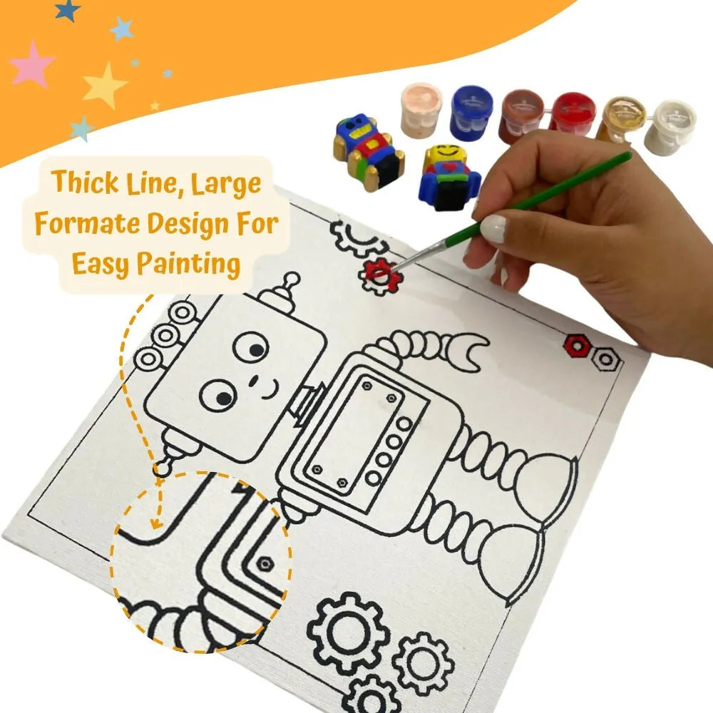 Craftopedia 4 In 1 Canvas Set - Robot | Creative DIY Painting Kit for Kids | Fun Art Activity for Young Artists - Naivri