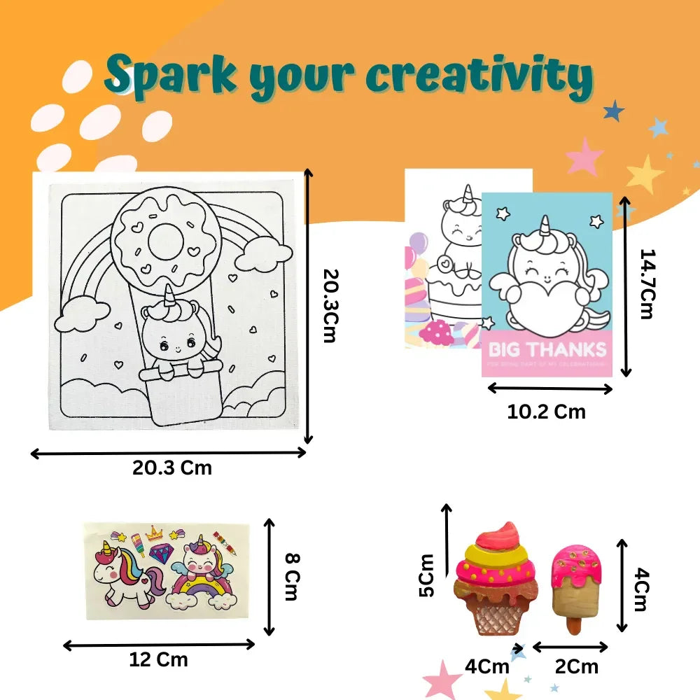 Craftopedia 4 In 1 Canvas Set – Unicorns In Candyland | DIY Painting Kit for Kids | Pre-Drawn Canvases | Magical Art Gift - Naivri