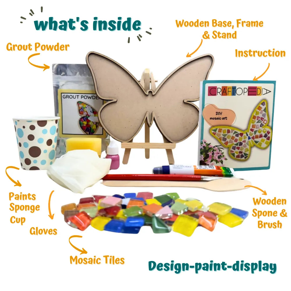 Craftopedia DIY Mosaic Art Kit - Butterfly | Creative Mosaic Craft Kit for Kids & Adults - Naivri