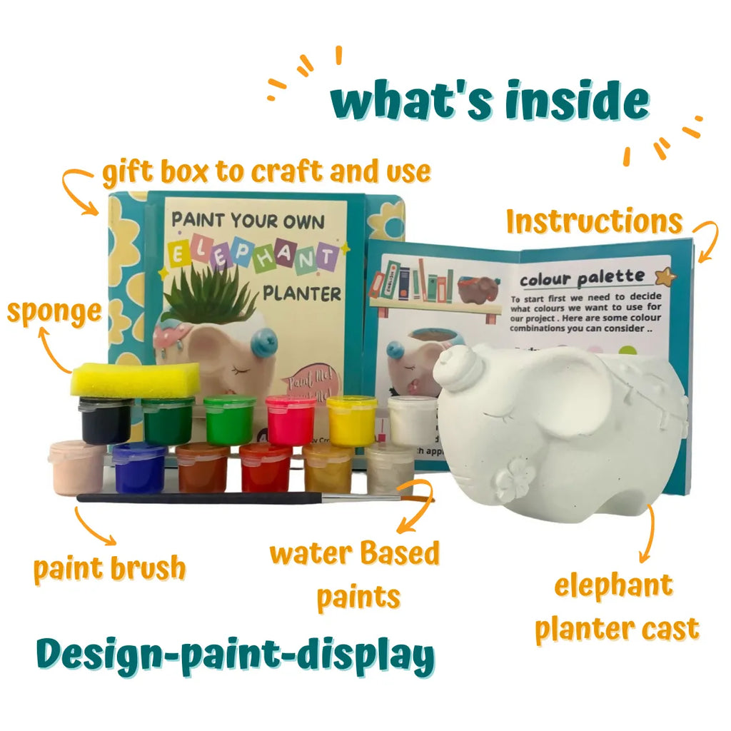 Craftopedia Paint Your Own Planter – Elephant | DIY Ceramic Painting Kit for Kids | Eco-Friendly Creative Activity - Naivri