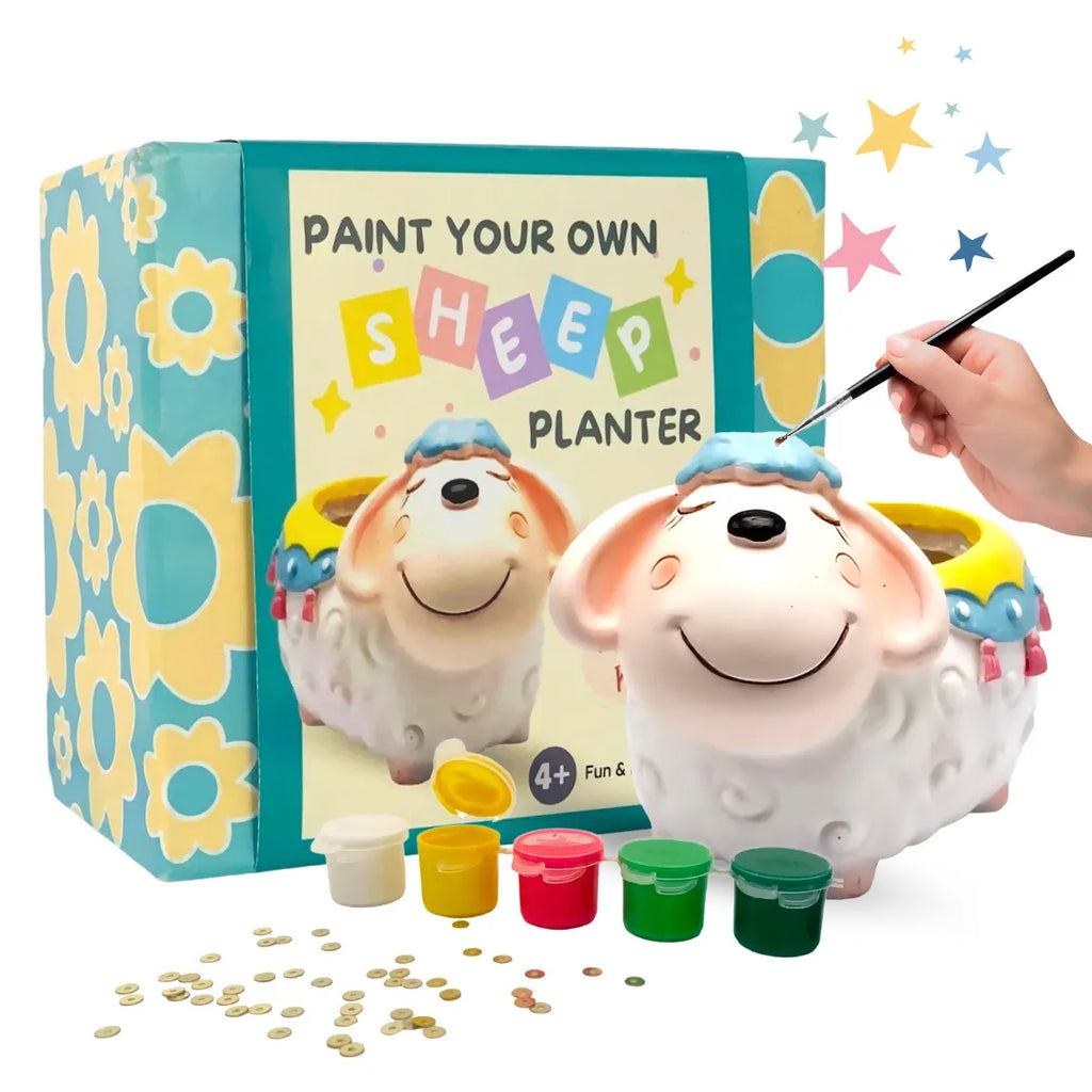 Craftopedia Paint Your Own Planter – Sheep | DIY Ceramic Painting Kit for Kids | Creative Craft Activity - Naivri