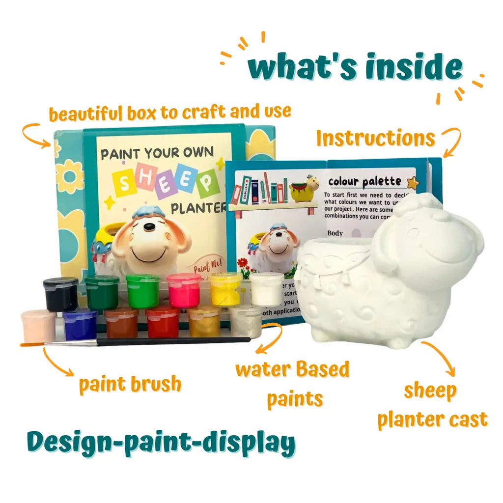Craftopedia Paint Your Own Planter – Sheep | DIY Ceramic Painting Kit for Kids | Creative Craft Activity - Naivri