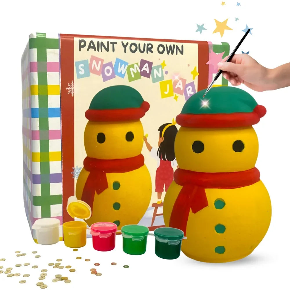 Craftopedia Paint Your Own Planter - Snowman Jar | Winter DIY Craft Kit for Kids | Holiday Decor Craft - Naivri