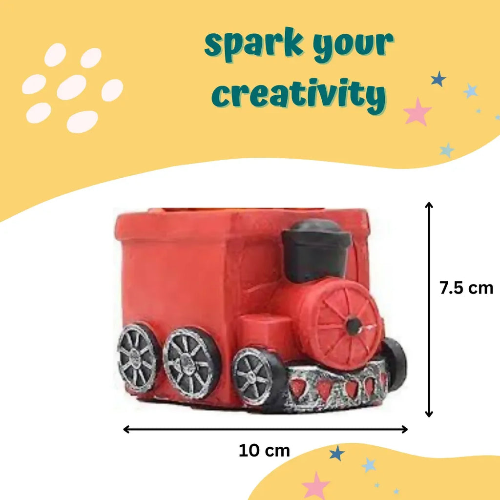 Craftopedia Paint Your Own Planter - Train | DIY Art Kit for Kids | Creative Ceramic Planter Set - Naivri