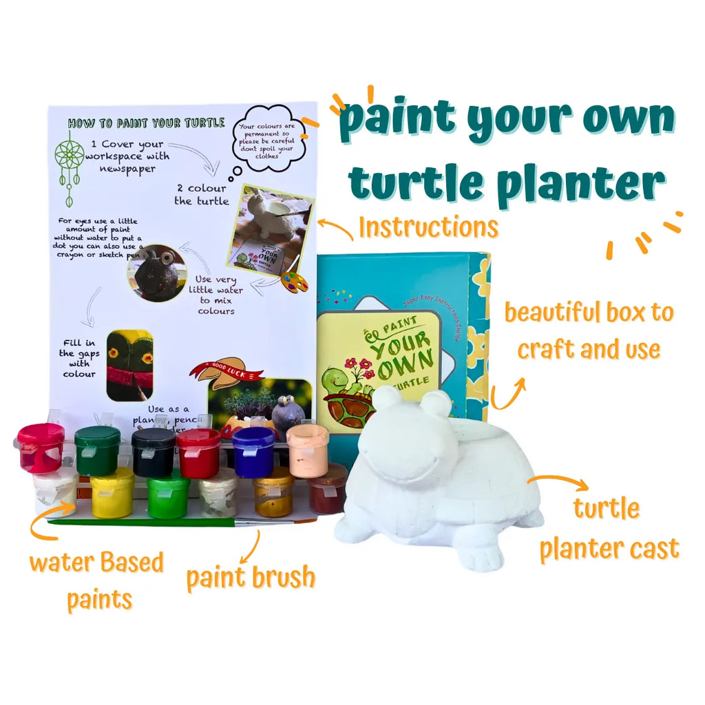 Craftopedia Paint Your Own Planter – Turtle | DIY Ceramic Painting Kit for Kids | Creative Craft Activity - Naivri