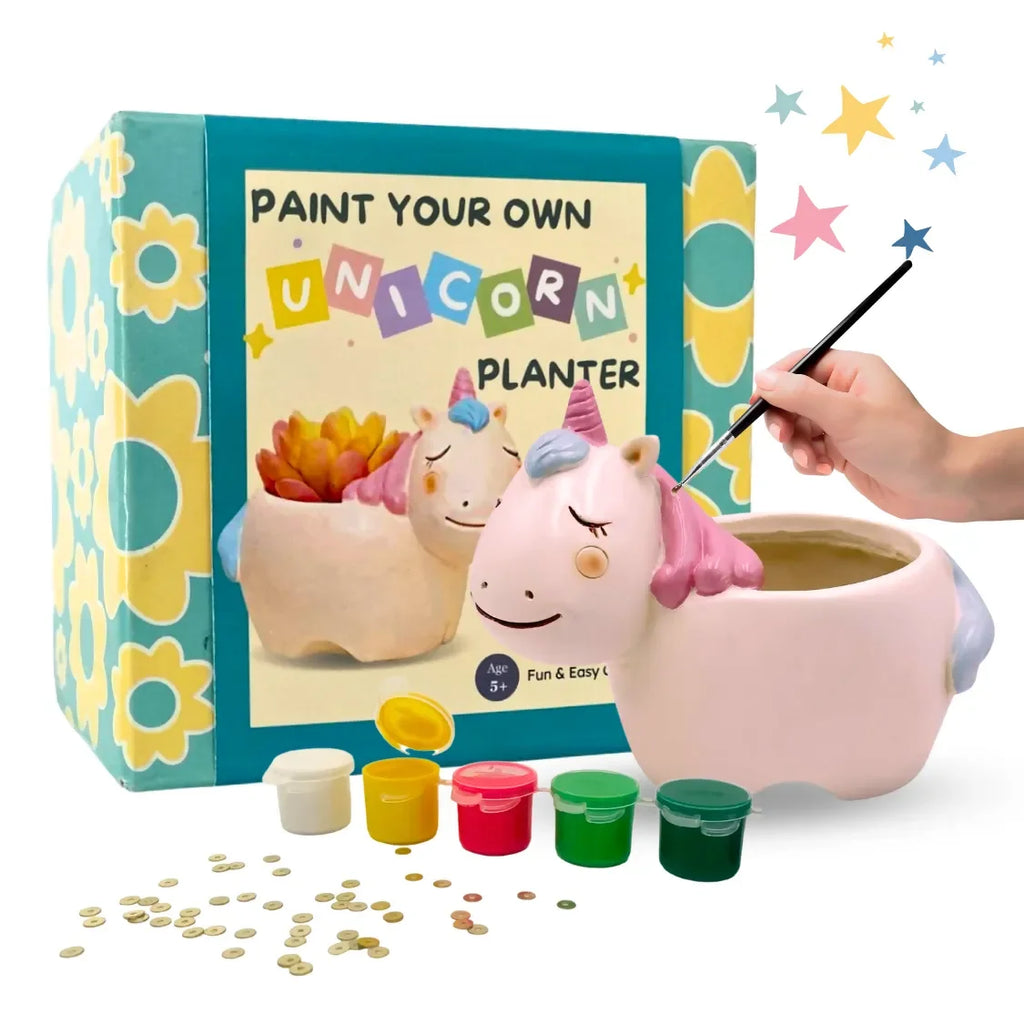Craftopedia Paint Your Own Planter - Unicorn | DIY Art Kit for Kids | Creative Ceramic Planter Set - Naivri