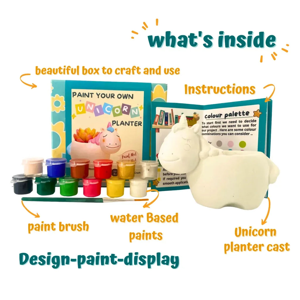 Craftopedia Paint Your Own Planter - Unicorn | DIY Art Kit for Kids | Creative Ceramic Planter Set - Naivri