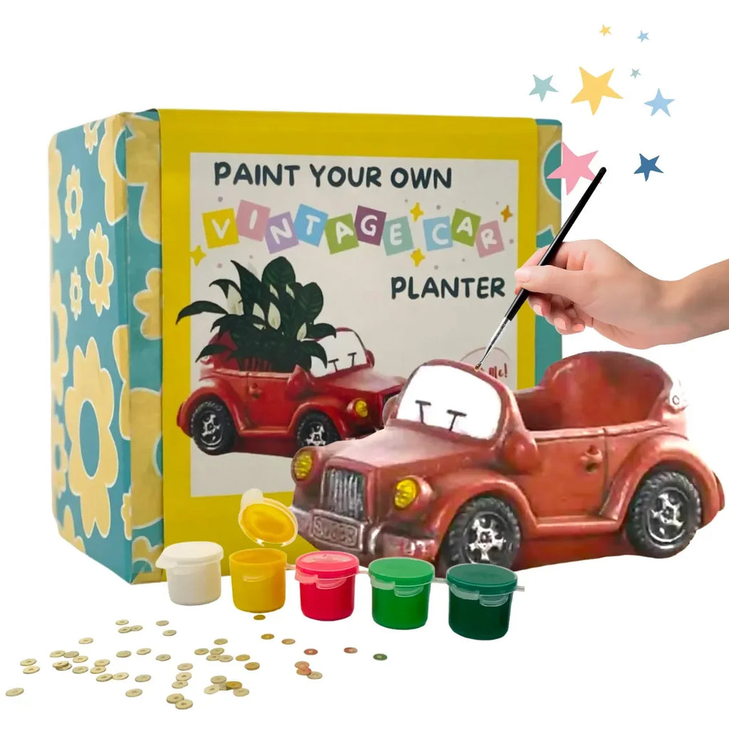 Craftopedia Paint Your Own Planter – Vintage Car | DIY Ceramic Planter Painting Kit for Kids | Creative Craft Activity - Naivri