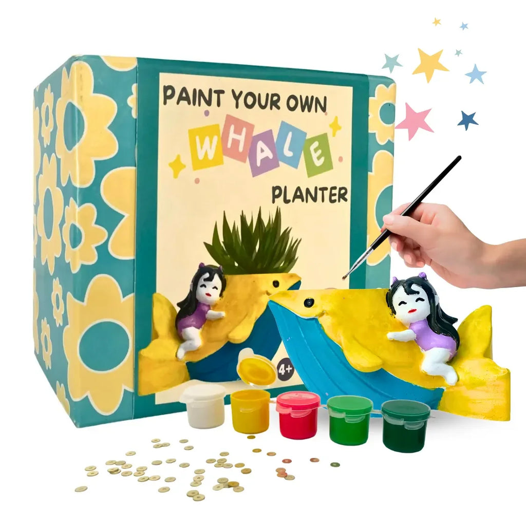 Craftopedia Paint Your Own Planter – Whale | DIY Ceramic Painting Kit for Kids | Creative Gift Idea - Naivri
