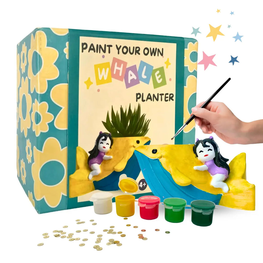 Craftopedia Paint Your Own Planter – Whale | DIY Ceramic Painting Kit for Kids | Creative Gift Idea - Naivri
