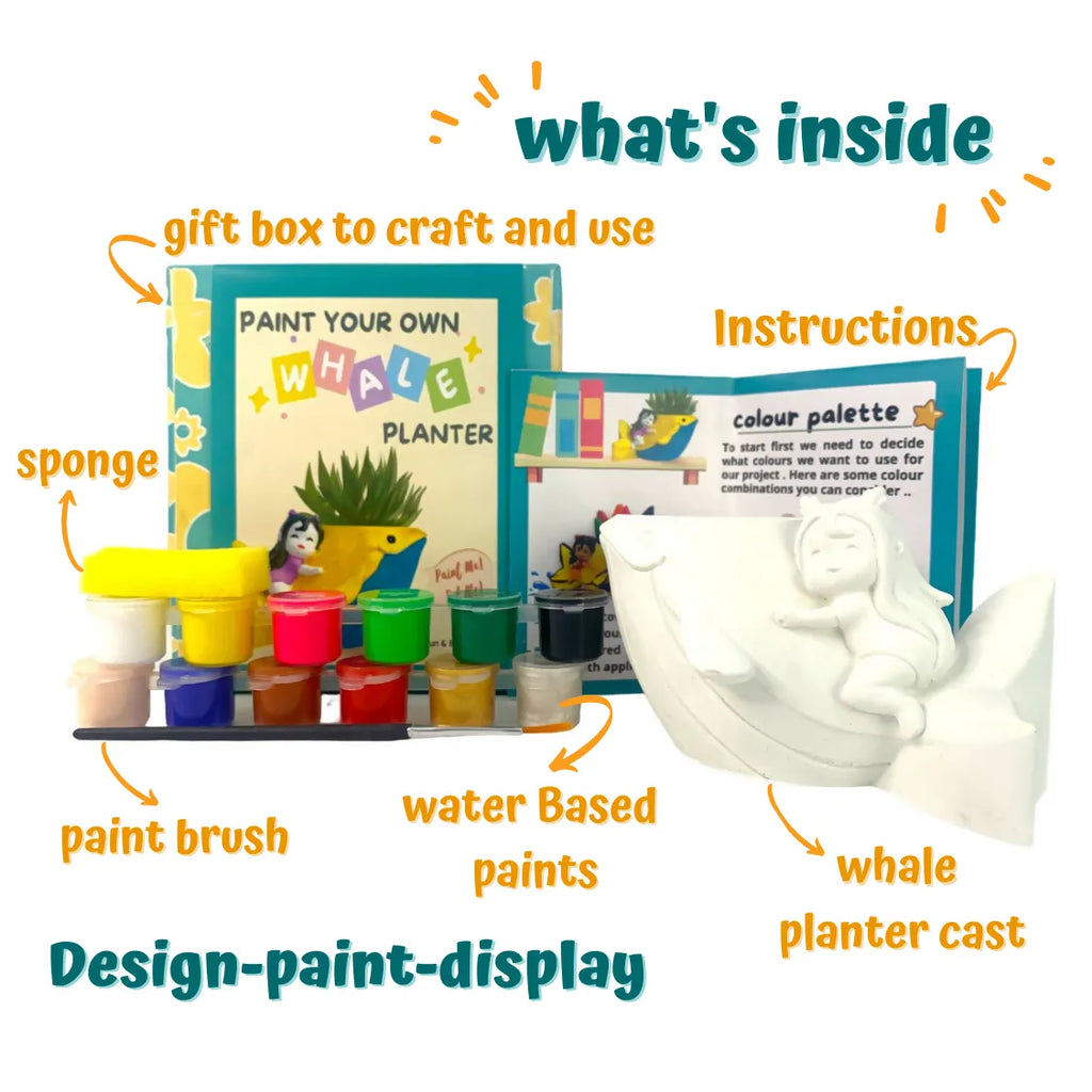 Craftopedia Paint Your Own Planter – Whale | DIY Ceramic Painting Kit for Kids | Creative Gift Idea - Naivri
