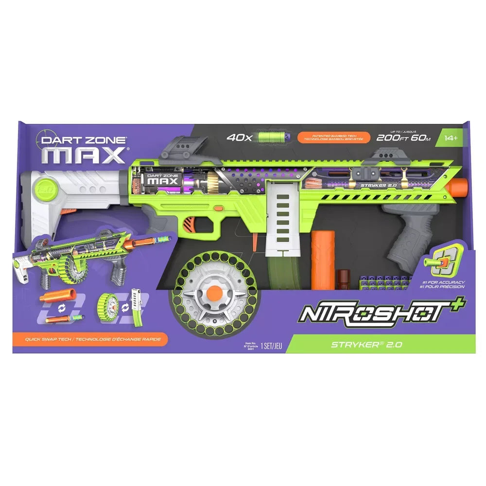 Dart Zone Max Nitroshot+ Stryker 2.0 Pro Foam Blaster – Quick Swap Power for Ages 14+ - Naivri
