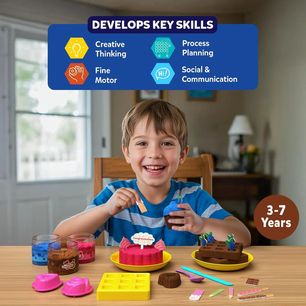 Skillmatics Sandeezy Creative Desserts Sand Playset – Pretend Baking & Sensory Toy for Kids Ages 3–7 - Naivri