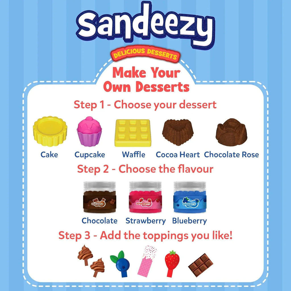 Skillmatics Sandeezy Creative Desserts Sand Playset – Pretend Baking & Sensory Toy for Kids Ages 3–7 - Naivri