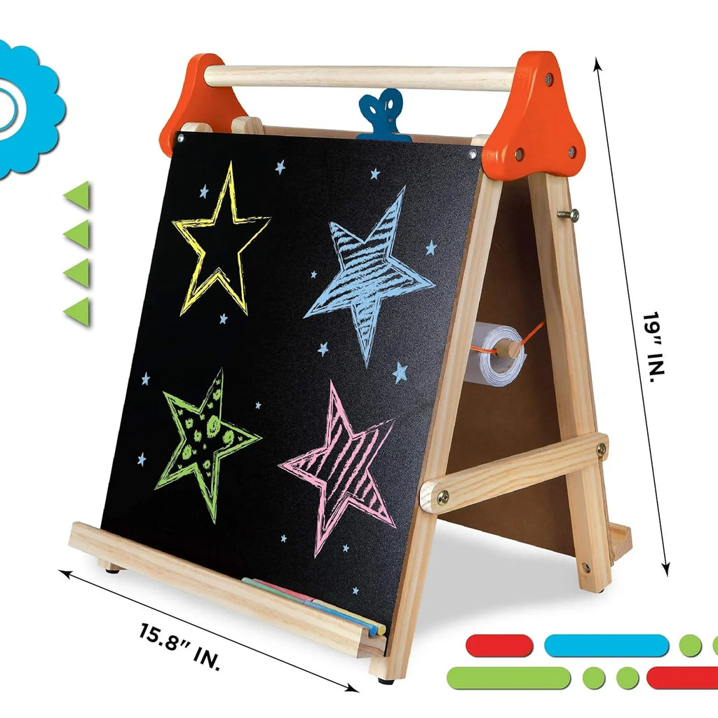 Discovery Kids Wooden Art Station Easel – 3-in-1 Creative Tabletop for Drawing & Learning - Naivri