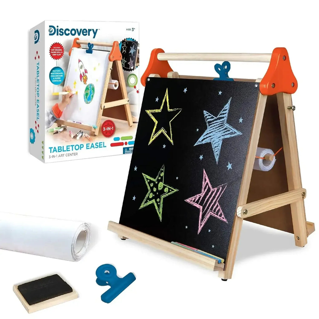 Discovery Kids Wooden Art Station Easel – 3-in-1 Creative Tabletop for Drawing & Learning - Naivri