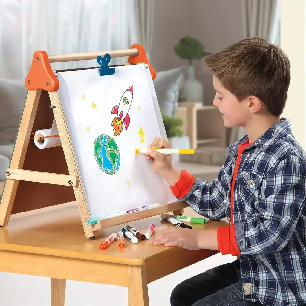 Discovery Kids Wooden Art Station Easel – 3-in-1 Creative Tabletop for Drawing & Learning - Naivri