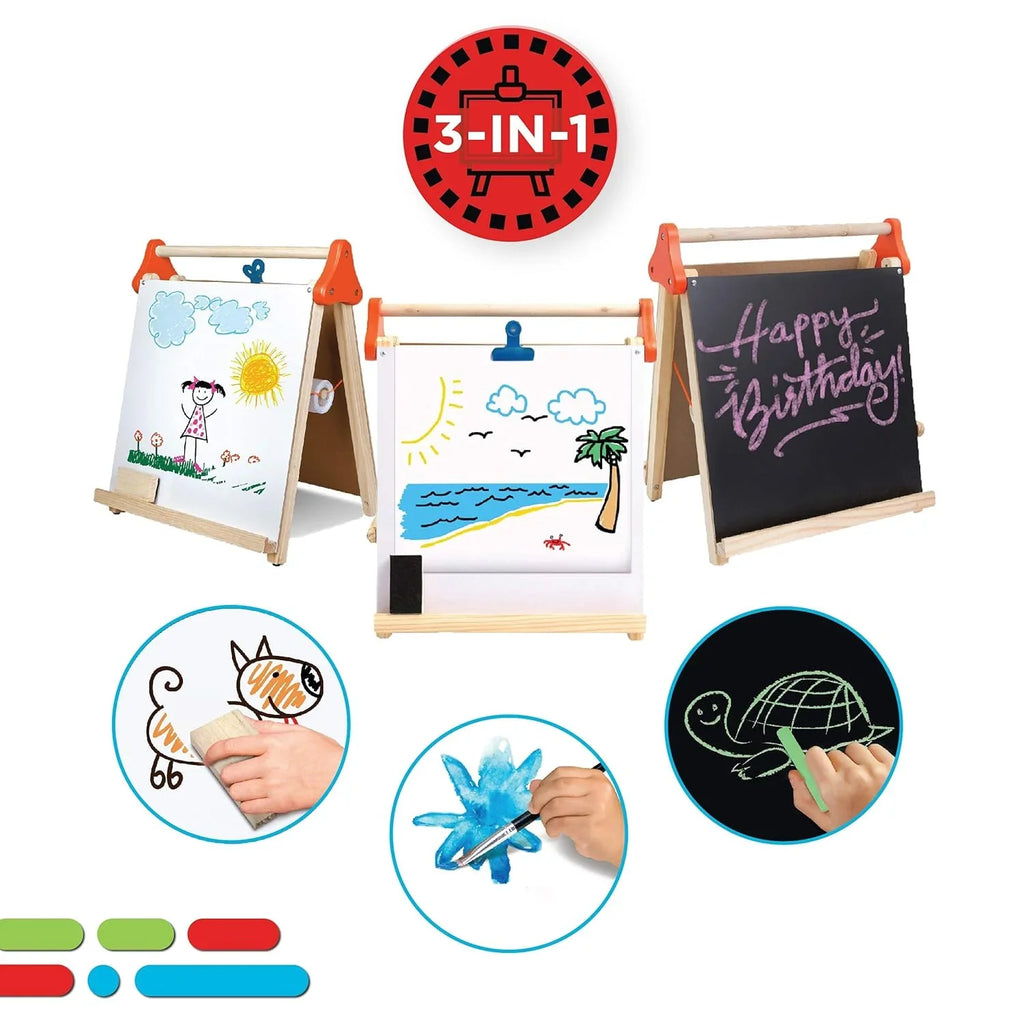 Discovery Kids Wooden Art Station Easel – 3-in-1 Creative Tabletop for Drawing & Learning - Naivri