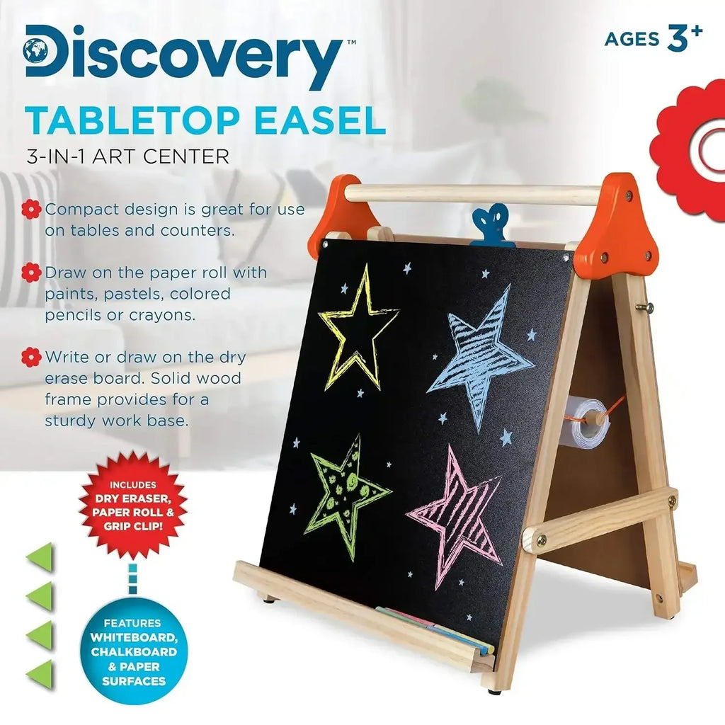 Discovery Kids Wooden Art Station Easel – 3-in-1 Creative Tabletop for Drawing & Learning - Naivri