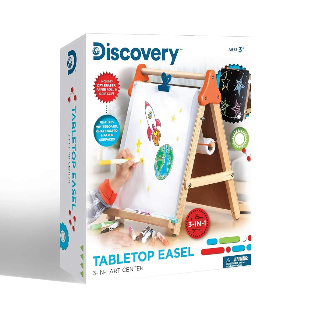 Discovery Kids Wooden Art Station Easel – 3-in-1 Creative Tabletop for Drawing & Learning - Naivri