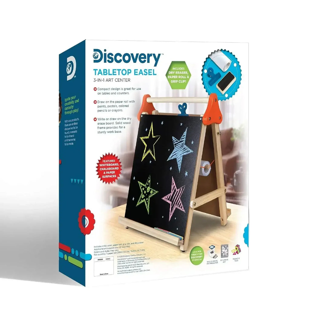 Discovery Kids Wooden Art Station Easel – 3-in-1 Creative Tabletop for Drawing & Learning - Naivri