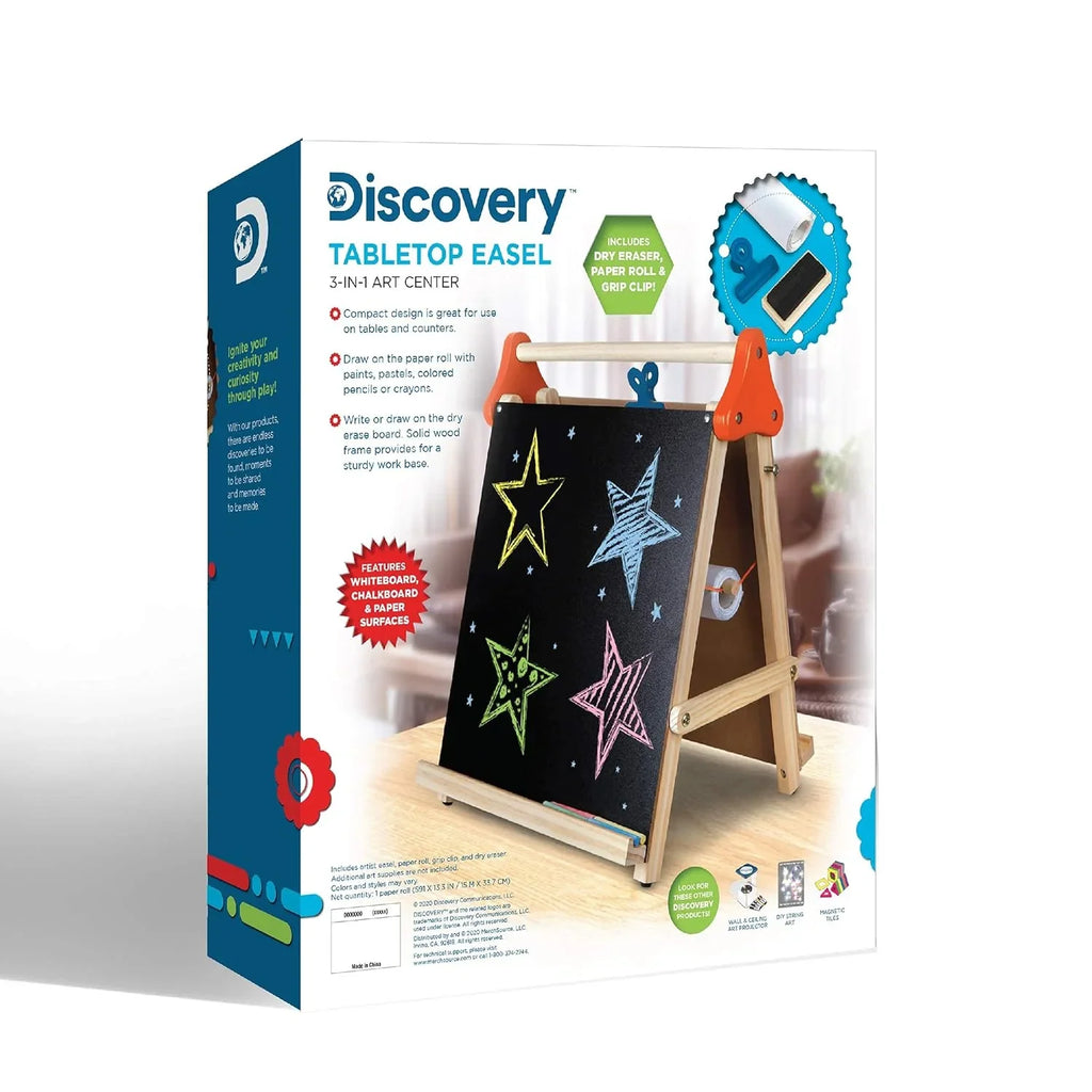 Discovery Kids Wooden Art Station Easel – 3-in-1 Creative Tabletop for Drawing & Learning - Naivri