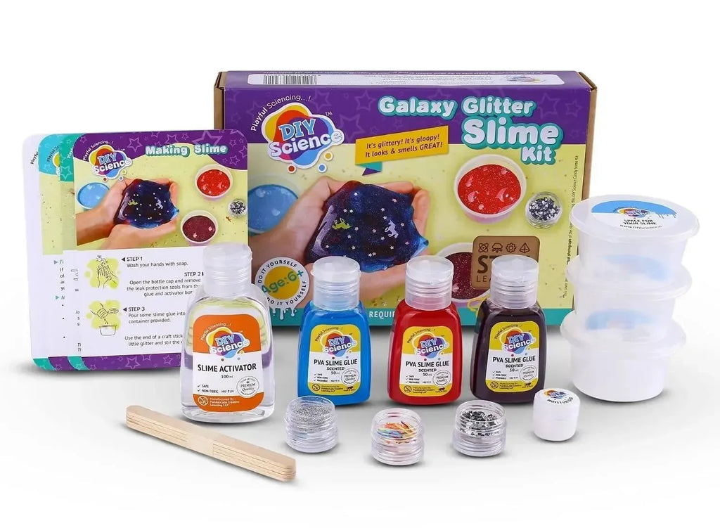 DIY Science Galaxy Glitter Slime Kit – Scented, Glittery, Stretchy Slime Kit for Kids 6+ | Safe, Non-Toxic, STEM DIY Toy – Made in India - Naivri