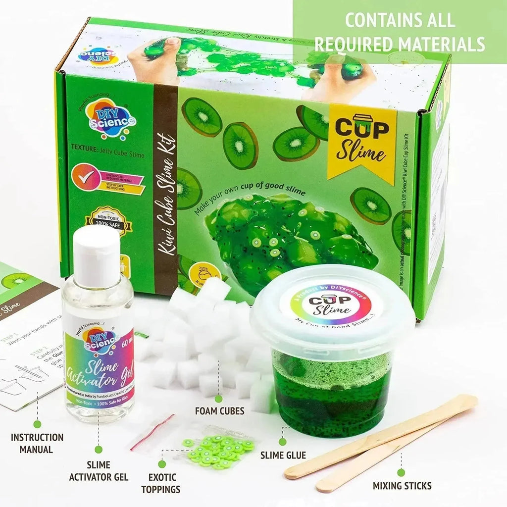 DIY Science Kiwi Cube Slime Kit – Colorful, Scented Slime Making Kit for Kids with Fun Kiwi Add-ins, Safe & Non-Toxic, Ideal for Gifting & STEM Learning - Naivri