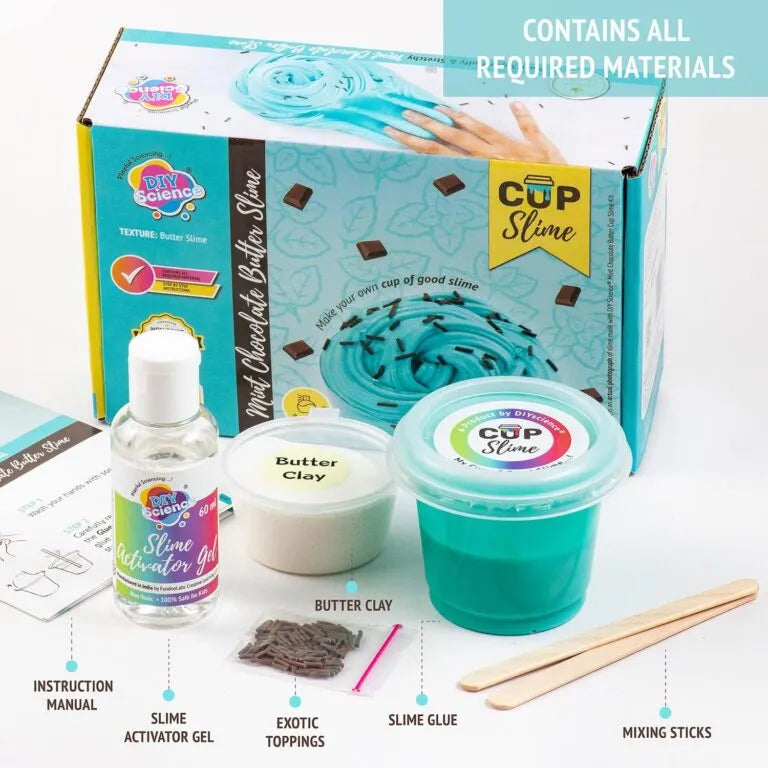 DIY Science® Mint Chocolate Butter Slime Kit | Fluffy, Scented Slime Making Kit for Kids | Non-Toxic DIY STEM Craft Activity | Sensory Play Kit for Ages 8+ | Includes PVA Glue, Clay, Choco Sprinkles & More - Naivri