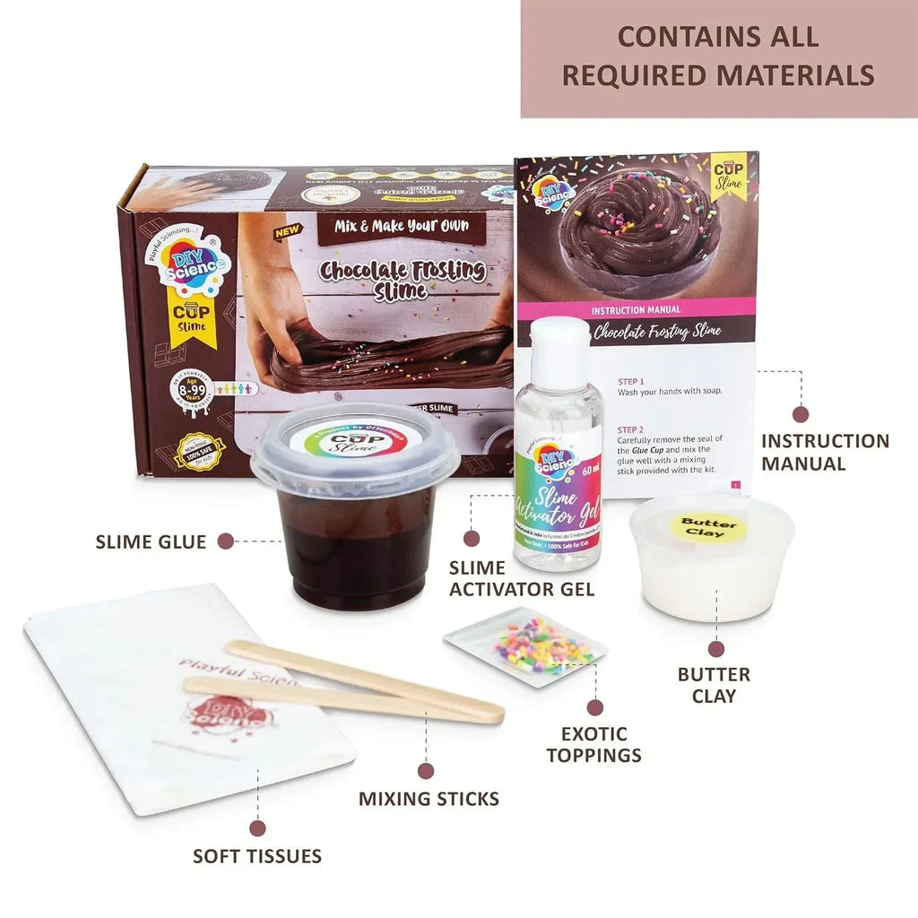 DIYScience Chocolate Frosting Slime Kit – Fluffy, Chocolate-Scented Slime for Kids 8+ | Safe & Fun STEM Activity - Naivri