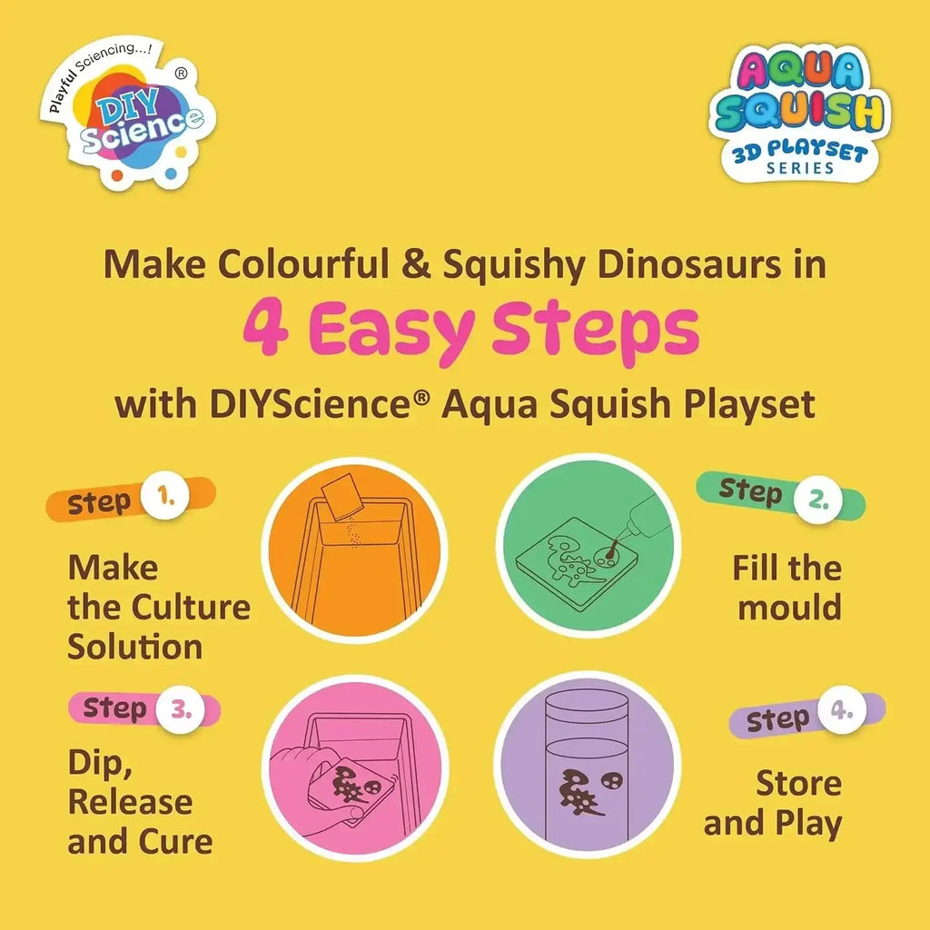 DIYScience® Dinosaur Planet Aqua Squish Kit | Make More Than 20 3D Colorful Soft and Squishy Dinosaurs | Magic Water Elf Gel Toys for Girls and Boys | 4 Dinosaur Moulds | Ideal for Birthday Gift - Naivri