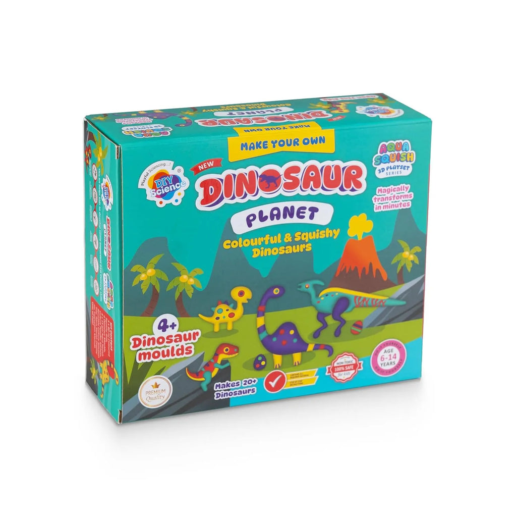 DIYScience® Dinosaur Planet Aqua Squish Kit | Make More Than 20 3D Colorful Soft and Squishy Dinosaurs | Magic Water Elf Gel Toys for Girls and Boys | 4 Dinosaur Moulds | Ideal for Birthday Gift - Naivri