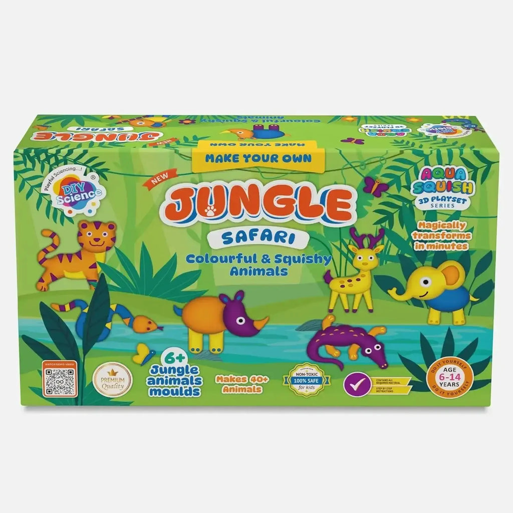 DIYScience® Jungle Safari Aqua Squish Kit – 40+ 3D Jungle Animals | Soft Magic Gel Toys for Boys & Girls | Educational Birthday Gift (Age 6–14) - Naivri