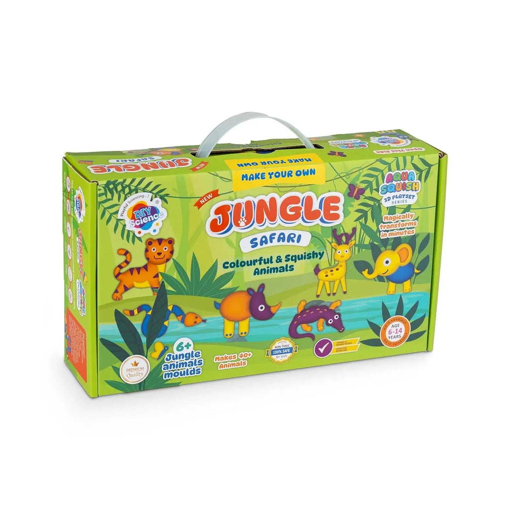 DIYScience® Jungle Safari Aqua Squish Kit – 40+ 3D Jungle Animals | Soft Magic Gel Toys for Boys & Girls | Educational Birthday Gift (Age 6–14) - Naivri