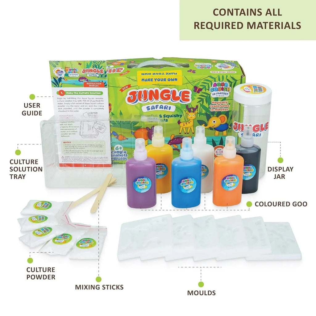 DIYScience® Jungle Safari Aqua Squish Kit – 40+ 3D Jungle Animals | Soft Magic Gel Toys for Boys & Girls | Educational Birthday Gift (Age 6–14) - Naivri