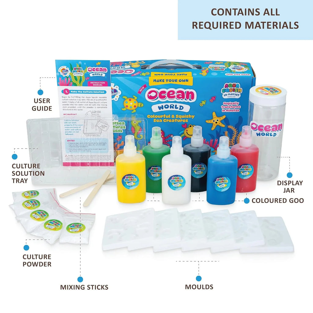 DIYScience® Ocean World Aqua Squish Kit | 3D Sea Creatures Creation Set | Educational Magic Water Gel Toy Kit for Boys and Girls | Ideal Birthday Gift - Naivri