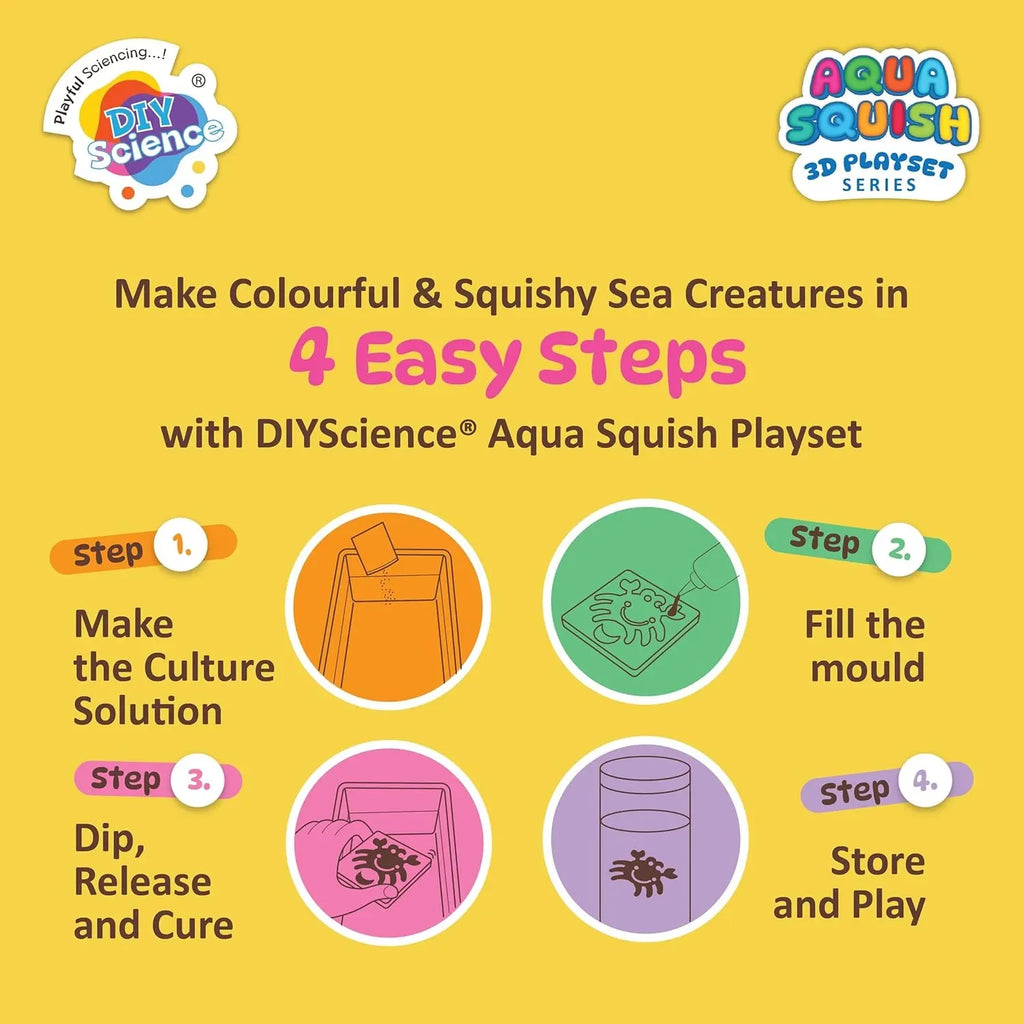 DIYScience® Ocean World Aqua Squish Kit | 3D Sea Creatures Creation Set | Educational Magic Water Gel Toy Kit for Boys and Girls | Ideal Birthday Gift - Naivri