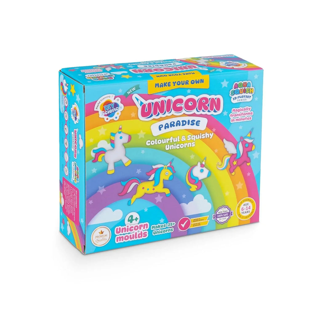 DIYScience® Unicorn Paradise Aqua Squish Kit | Make More Than 25 3D Colorful Soft and Squishy Unicorns | Magic Water Elf Gel Toys for Girls and Boys | 4 Unicorn Moulds | Ideal Birthday Gift - Naivri